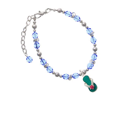 Tropical Blue Flip Flop with Pink Star Light Blue Beaded Bracelet