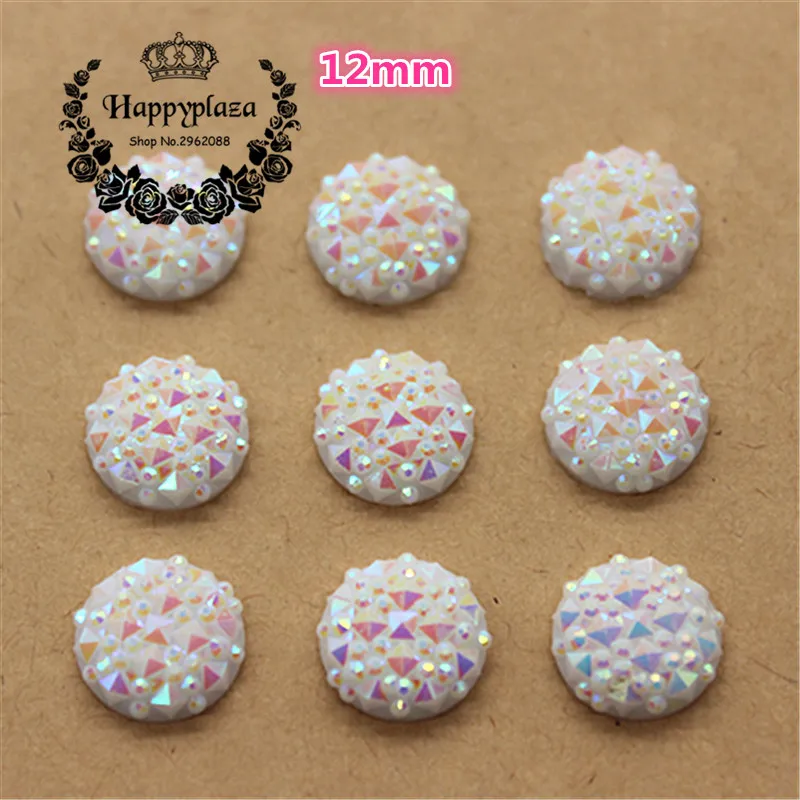 

100PCS 12mm Bling White AB Mineral Surface Resin Rhinestone Flatback Cabochon Stone DIY Wedding Decoration Crafts