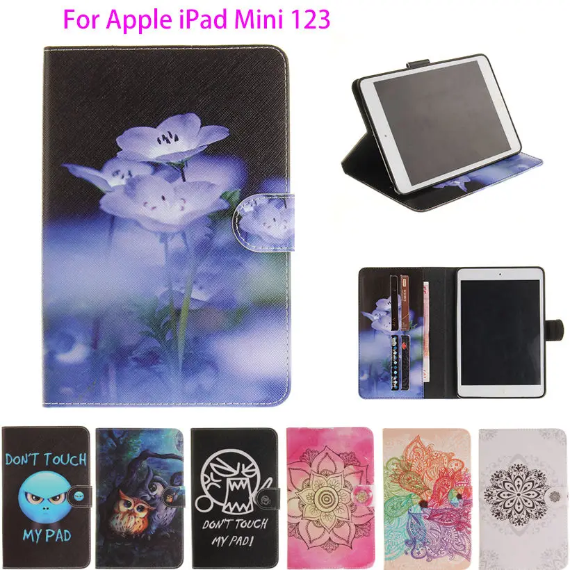 

Fashion High Quality PU Leather sFor iPad Mini 3 2 Case For Apple iPad Mini 1 2 3 Smart Case Cover Painted With Stand Flip Shell