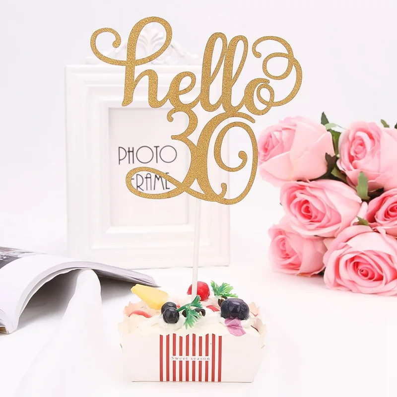 Топпер для торта 15 х20 см под золото с рисунком Hello 21 30 40 50 60 украшение на свадьбу