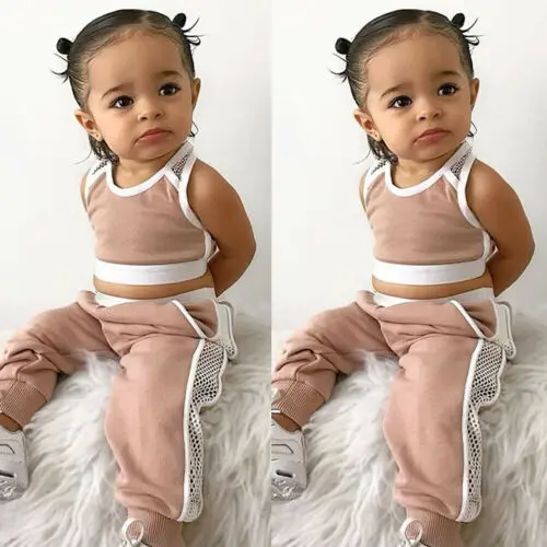 

Kid Tacksuit 2Pcs Summer Toddler Baby Girls Vest Crop Top Long Pant Outfit Clothes Children 2Pcs Set