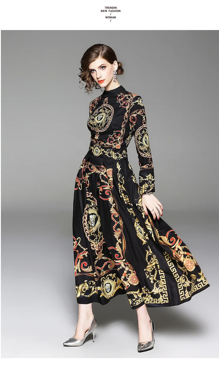 3359 Palace Vintage Dresses 50s 60s Retro Women Plus Size Luxury Baroque Black Floral Maxi Dress Elegant Formal Evening Party Dress 2