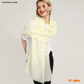 

2018 butterfly hot stamping silver hijab scarf women cotton scarves and shawls shiny shimmer design fashion islamic scarfs