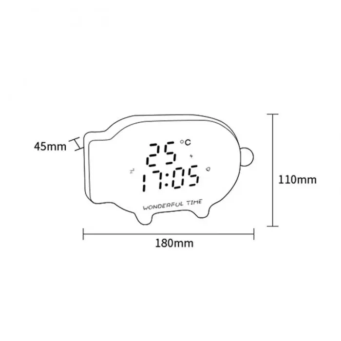Многофункциональные Мультяшные поросенок мультфифункциональные часы с функцией лампы USB зарядка часы для спальни HVR88