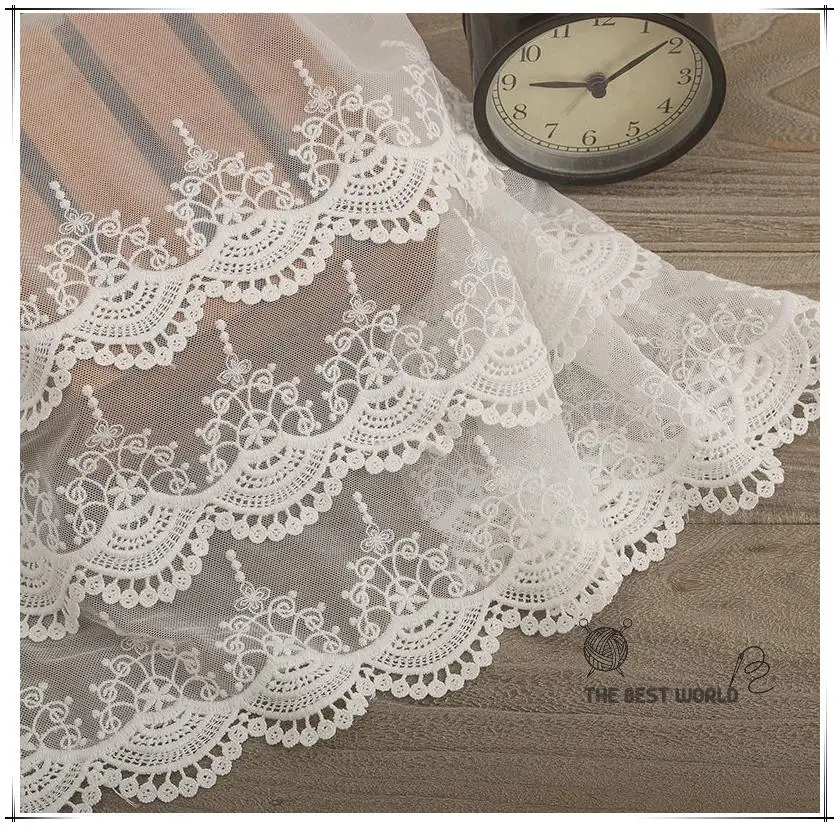 

38cm Width Cotton Embroidered Lace Fabric Soft Tulle Sewing Lace Butterfly Flower Skirt Apparel Trims Scalloped Appliqued