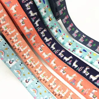 

NEW 5/8" 15mm Custom Llama&cactus Rainbow Print Fold Over Elastic Webbing 10yard handmade Hair Tie Headband Accessory Sewing
