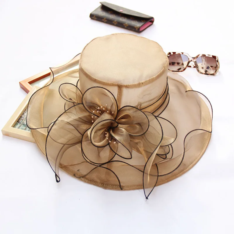 [AETRENDS винтажные цветочные шляпы от солнца для женщин летние широкие поля сетка из органзы пряжа Пляжные шапки Z-6473 - Цвет: Coffee