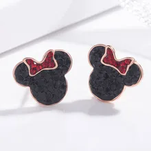 Серьги-гвоздики в виде Минни из розового золота с полными кристаллами для женщин милые Мультяшные сережки в виде Микки подарок для девочек