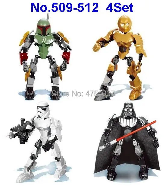 

509-512 4Pcs Star Wars Black Warrior Storm Trooper Figures Compatible 75533 75114 75111 8007 Building Block Toy
