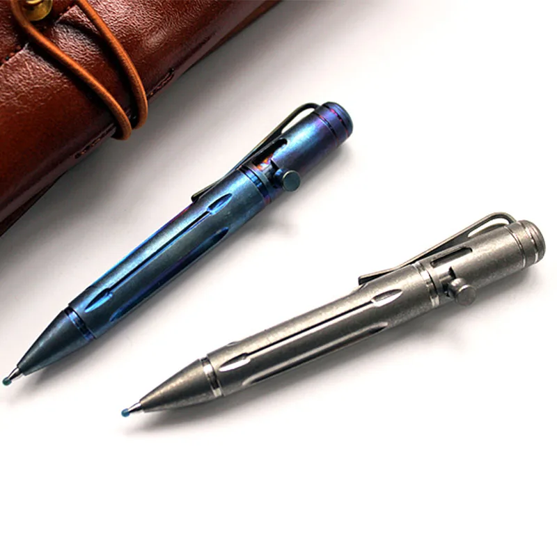 

1PC Portable Mini Titanium Alloy Bolt Spring Press Signature Writing Pen Tactical Self-defense Metal Pen EDC Broken Window Tool