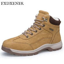 FXDXENEK Winter With Fur Warm Men Snow Boots High Quality Suede Leather Men’s Winter Boots Fashion Men Shoes Plus size 46-46
