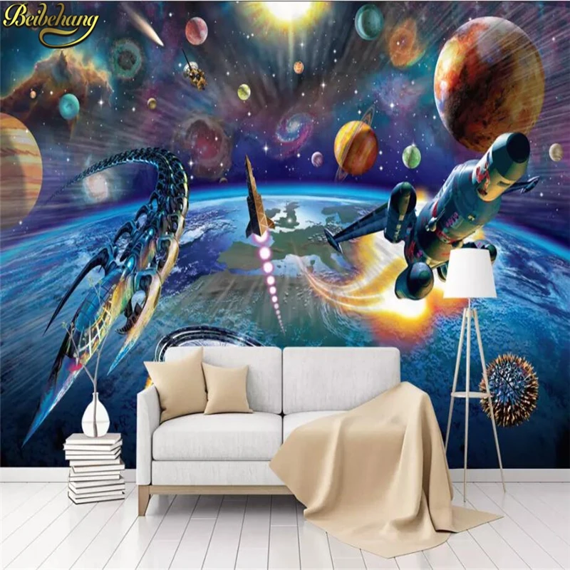 

beibehang custom Cartoon space spaceship children's room mural wallpapers for living room background home improvement wall paper