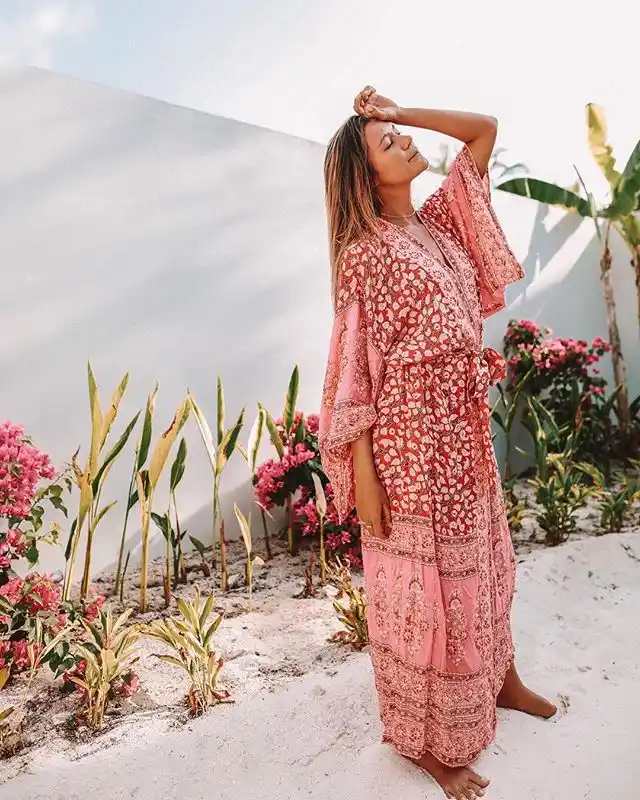 red maxi kimono