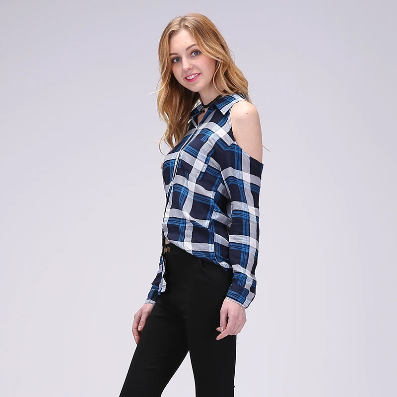 Женская рубашка в клетку с открытыми плечами и длинным рукавом|blouse patterns|blouse longblouse