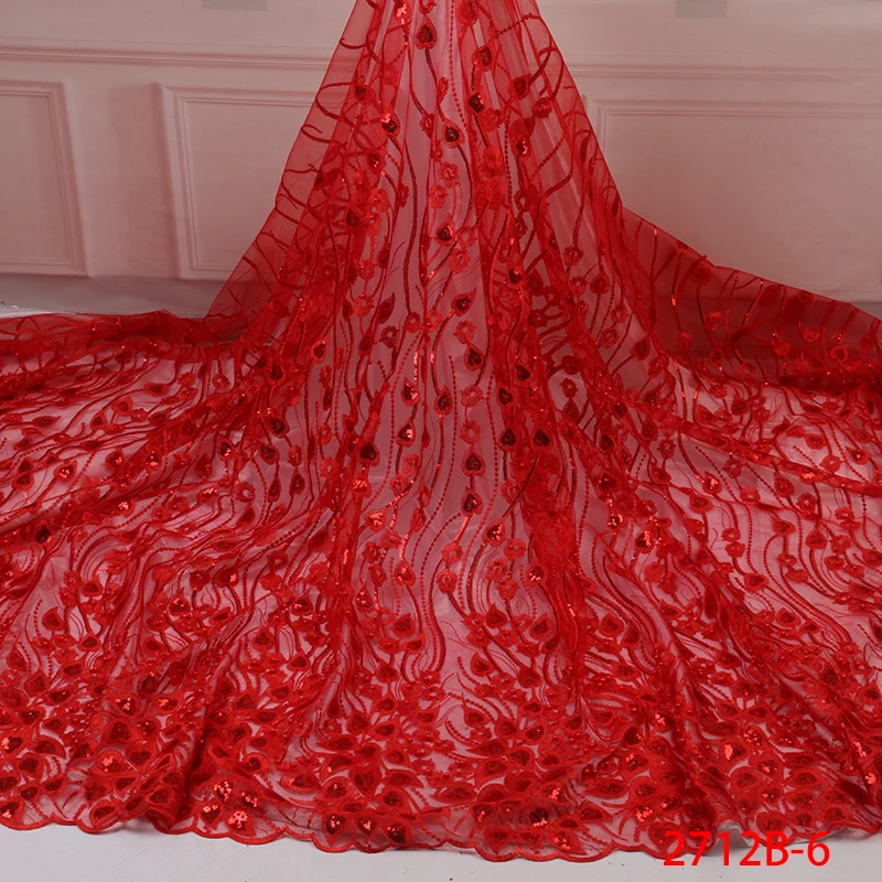 

Red Sequence Lace Fabric High Quality,Fashion French Lace Fabric 2019,Beaded African Tulle Lace Fabrics for Dresses KS2712B-6