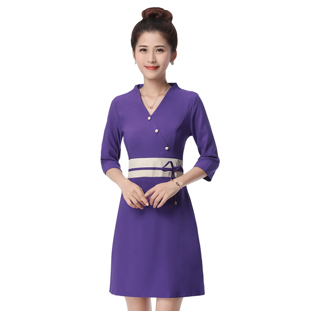 Новое поступление отель униформа лабораторное платье для женщин с длинными рукавами медицинская форма наряд салон красоты спа модная рабочая одежда - Цвет: Фиолетовый