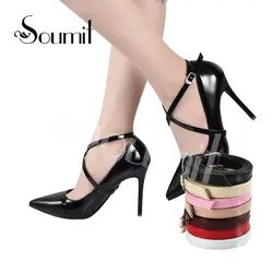 Soumit/модные женские туфли на высоком каблуке, 1 пара, босоножки на шнурках с ремешком на щиколотке и металлическими пряжками