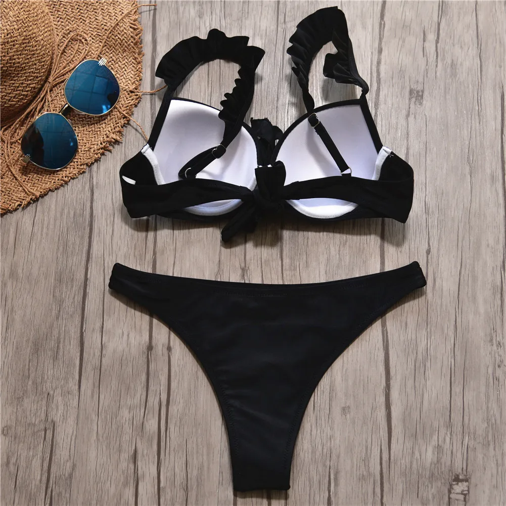 2019 White Bikini Sexy Bathing Suit Plus Size Swimwear Ruffle Swimsuit Women Solid Bikini Push Up Women Brazilian Bikinis Mujer