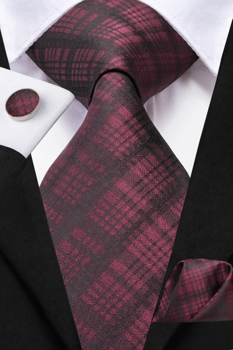 Мужские галстуки темно-красный галстук с рисунком «Шотландка» черный клетчатый шелковый галстук платок Набор Запонок Галстуки Для