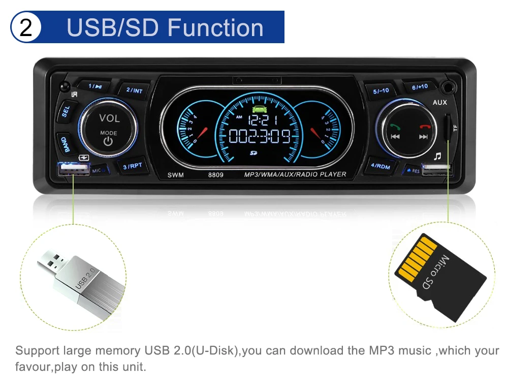 Двойной USB автомобильный радиоприемник с Bluetooth 1Din автомобиль радио Coche Регистраторы автомобильный стерео Мультимедийный Плеер MP3 FM Вход SD часы в тире AUX FM