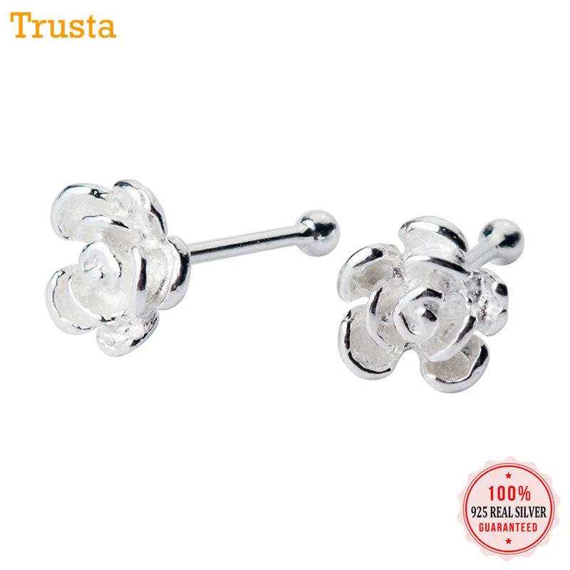 

Trustdavis 2019 100% 925 Solid Real Sterling Silver Jewelry Rose Flower Stud Earring Nose Nail for Women Girls Kids Gift DA114