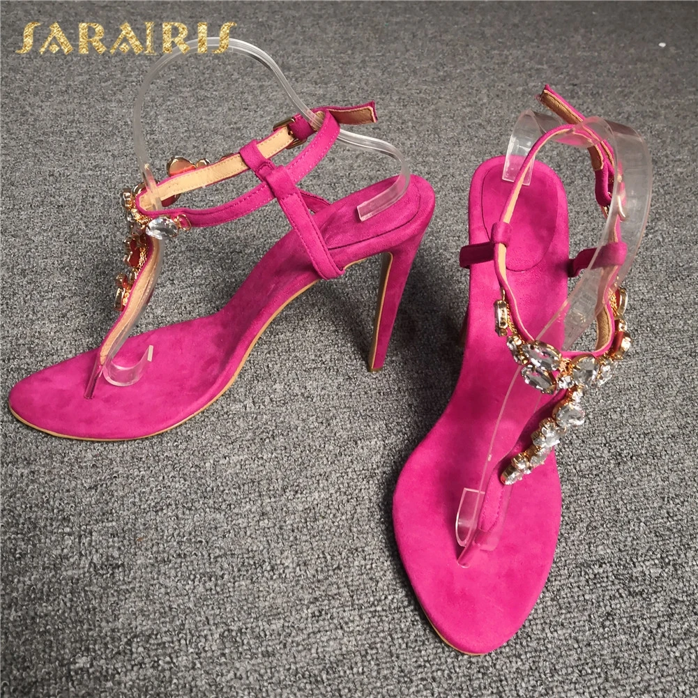

Brand large Size 47 Sexy Thin High Heels Women Shoes Sandals Crystals Lady Summer Party T-strap Shoes Woman Sandals 2019