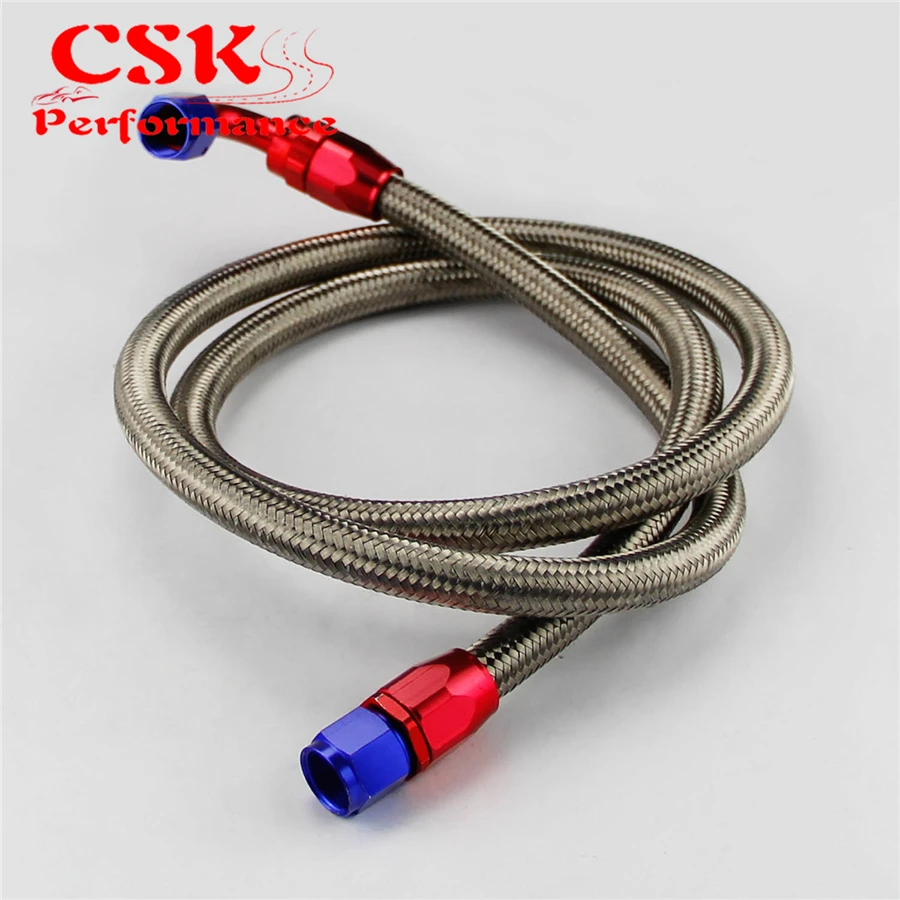 63" 8AN S/S Stainless Steel Braided Oil Cooler Filter Hose Oil Fuel Line Fitting Black / Silver