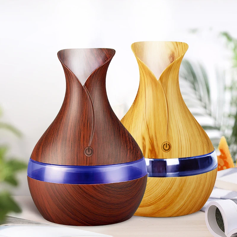 

300ml Aroma Essential Oil Diffuser Ultrasonic Air Humidifier with Wood Grain 7 Color LED Lights Touch-tone for Living Room