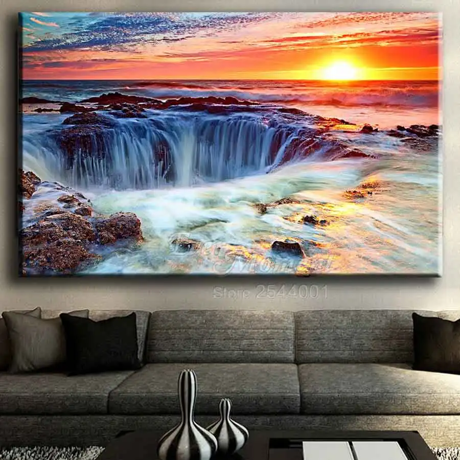Ever Moment 5D Сделай Сам алмазная живопись полная чудесная рассвет море Америка Алмазная Вышивка живописный полный водопад ASF965