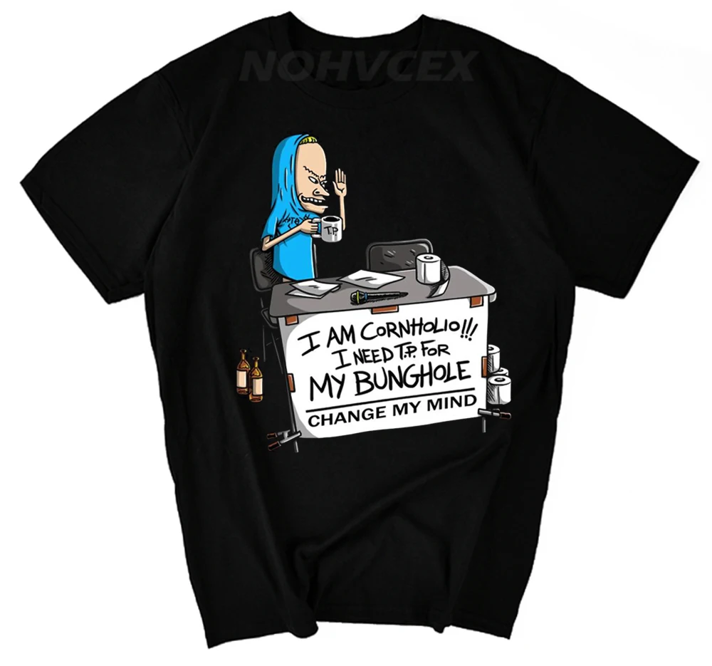 

Beavis and ButtHead DIY fashion Leisure men's and women's T-shirt cotton Round collar I AM CORNHOLIO anime shirt