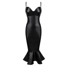 2017 frühling sexy spaghettibügel pu-leder schwarz bandage dress bodycon vestido cocktailparty-kleider short dress