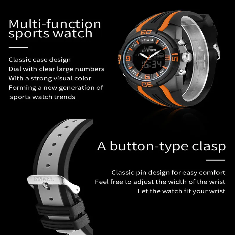 SMAEL Men's Watches Dual Time Camouflage Sport Watch LED Digital Watch New Fashion Digital Quartz For Sport Man #4m19 (7)