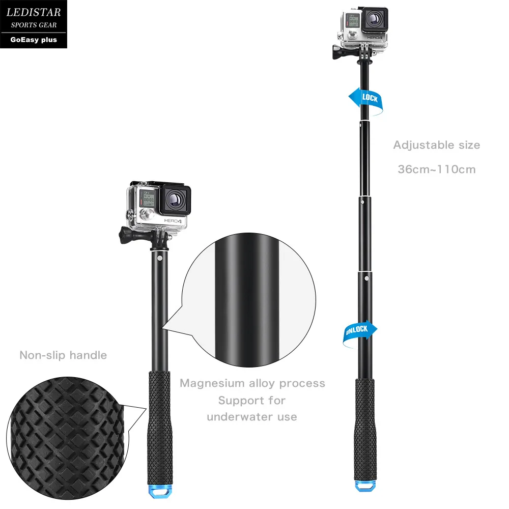 Аксессуары для спортивной камеры для Gopro, палка для селфи, 36 дюймов, телескопическая алюминиевая gopro hero4/3+/Sj400 Cam Xiomi Yi, аксессуары