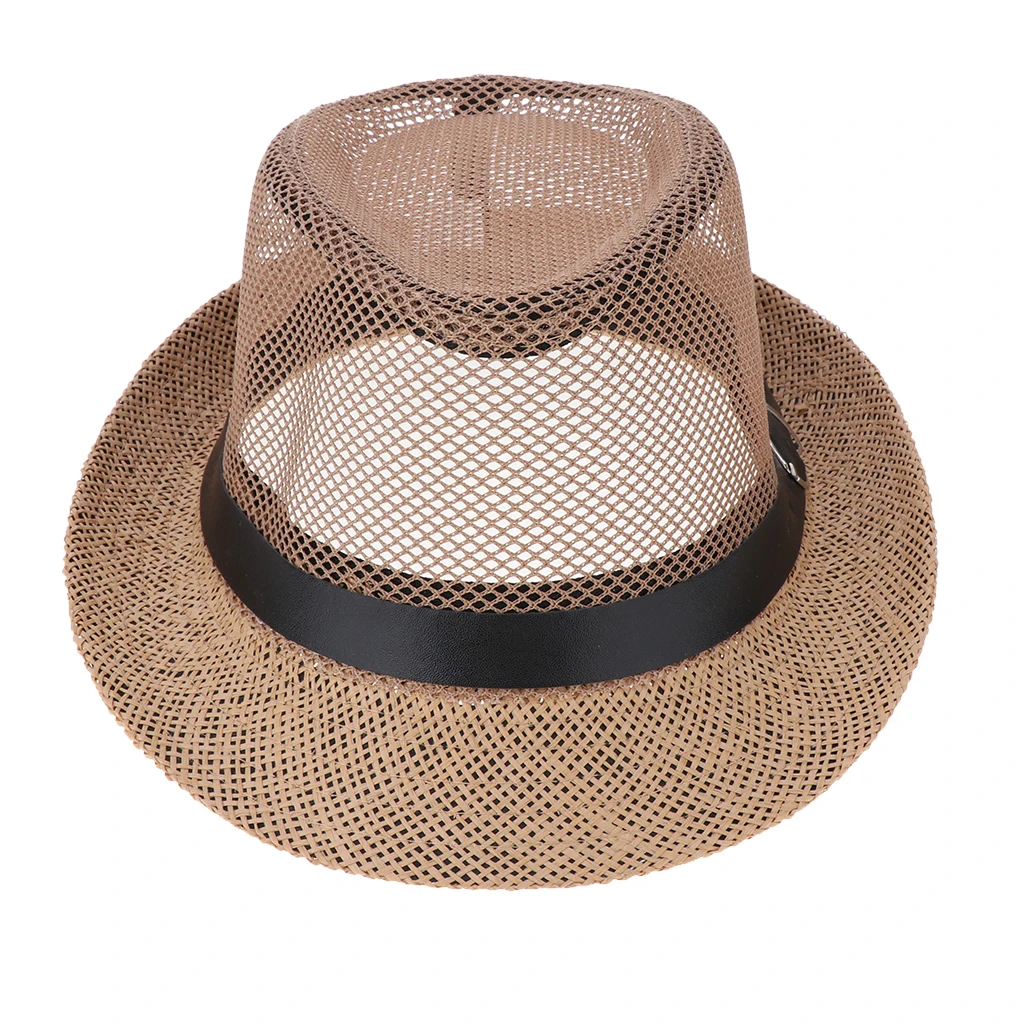 Men Women Linen Fedora Panama Hat Classic Straw Short Brim Beach Sun Hat Church Net Jazz Fishing Cap