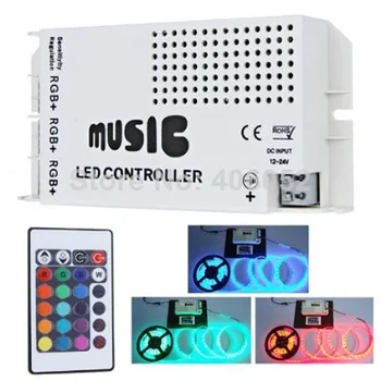 

100set/lot led music controller DC12-24V 24key ir remote controller wireless LED Music Sound Control for RGB LED Strips