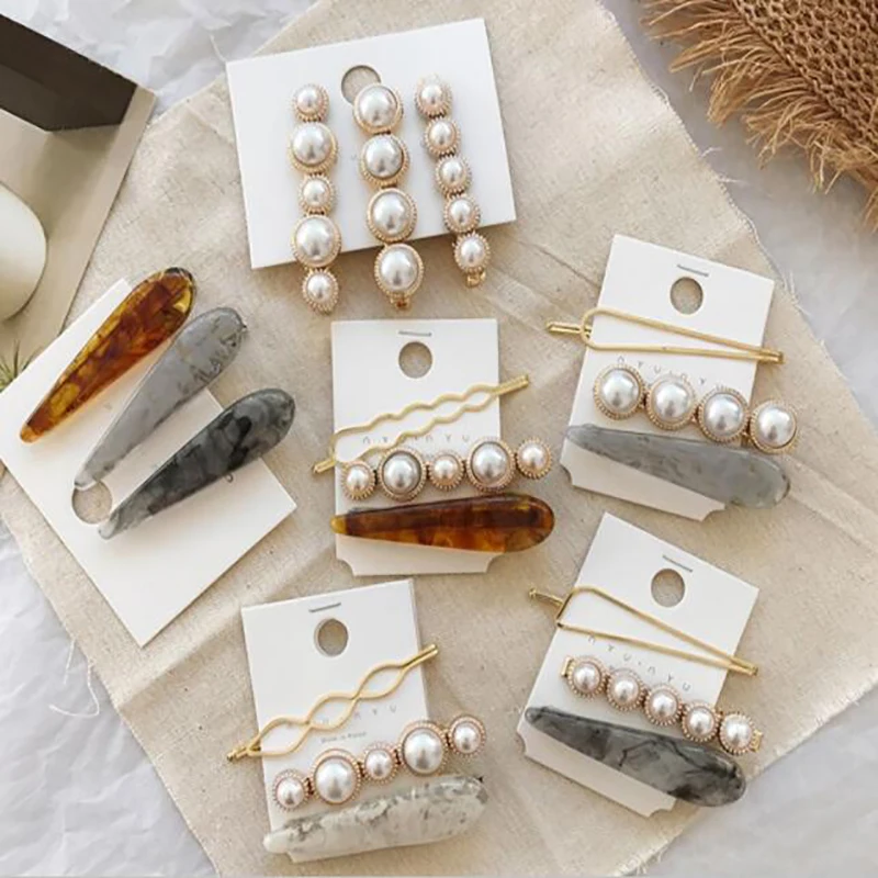 

New Fashion 3pcs/Set Pearl Hair Clips For Women Gold Color Girls Hairpins Barrette Wedding Party Hair Accessories Dropshipping