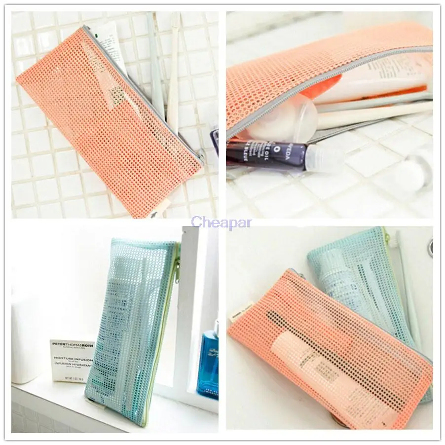 Travel Nylon Mesh Zipper Makeup Wash Bag Tools Portable Storage Pouch Organizer 