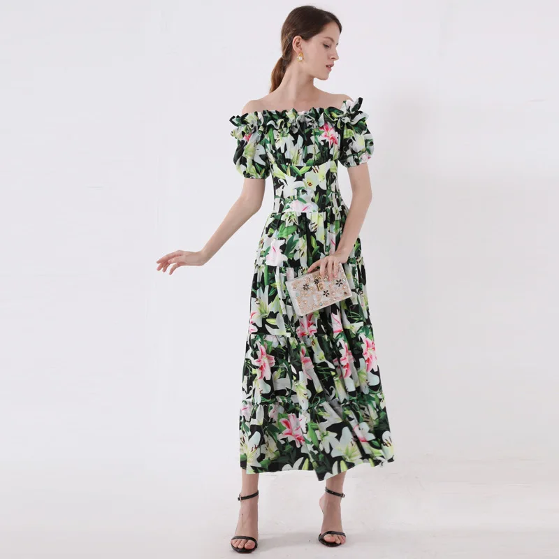 

New Boho Women's Dress Maxi Long Printed Florals 2019 Summer Feminine Vacation Beach Sundress Ruffles Dresses Sexy Off Shoulder