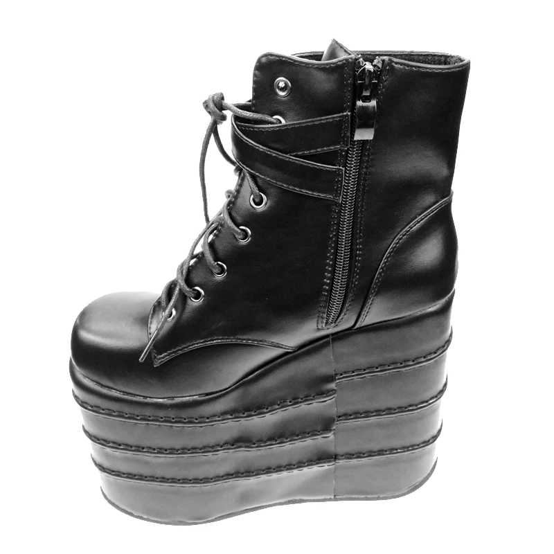 Women's Gothic High Wedge Heel Platform Shoes | Lace-Up Ankle Boots Pumps | Black & White | Sizes for Women image 5