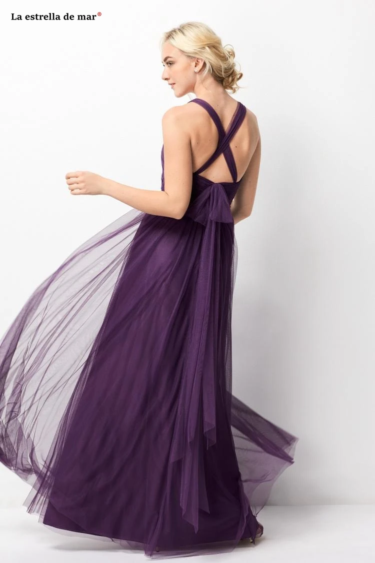 Vestido para una boda2019 Новое сексуальное платье из тюля с v-образным вырезом фиолетовое платье подружки невесты в пол свадебное платье для гостей