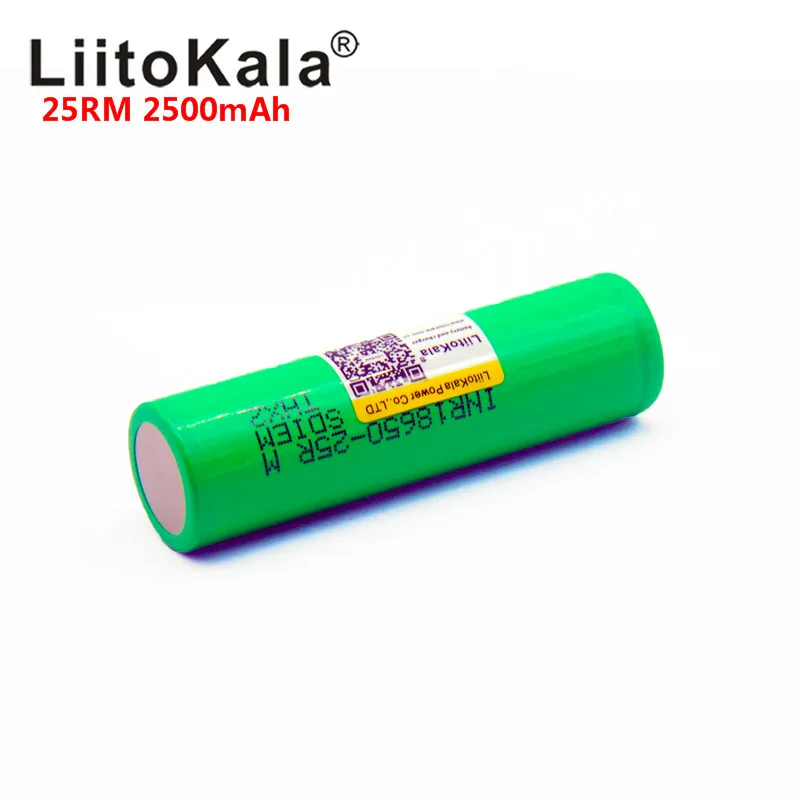 100 шт LiitoKala 18650 2500mah INR1865025R 20A разрядка литиевых батарей Высокая мощность разрядка батареи 18650 2500 25R