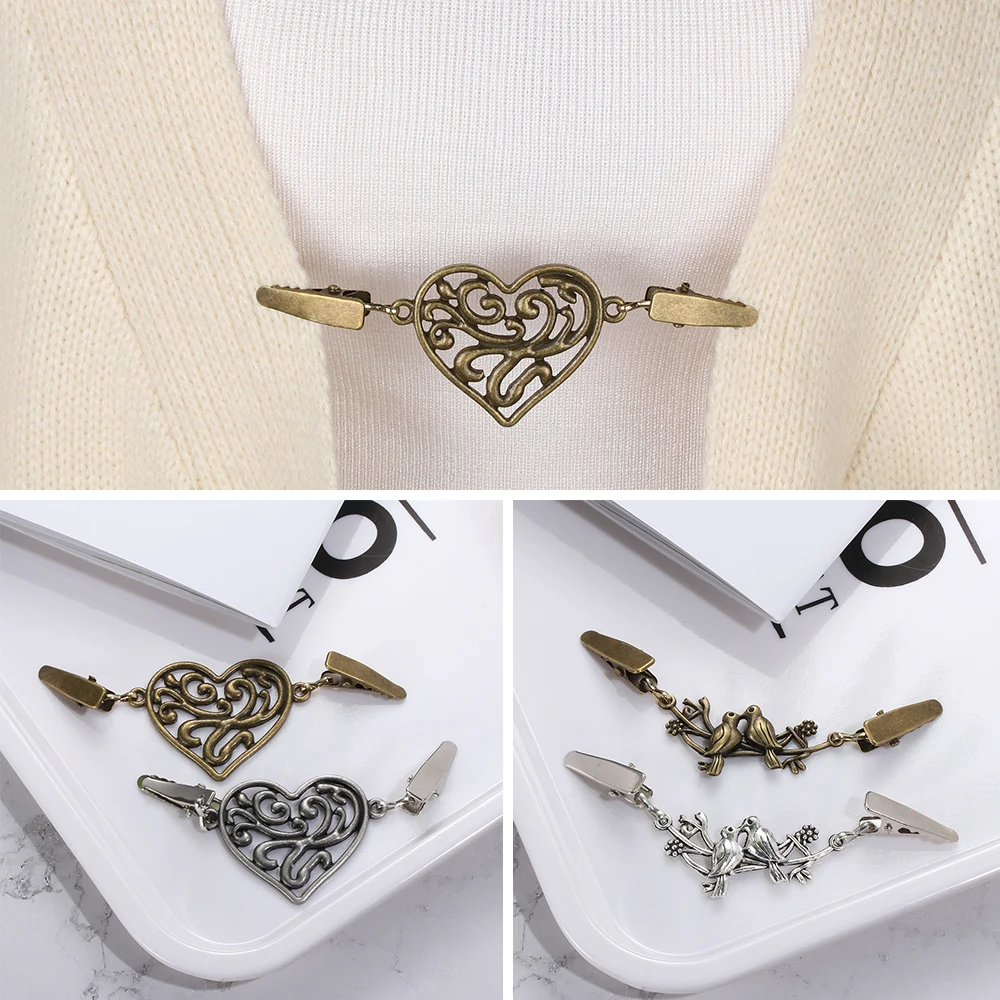 

Women Cardigan Sweater Blouse Pin Shawl Brooch Clips Shirt Collar Retro Duck Clip Clasps Winter Clothing Accessories Charm Gift