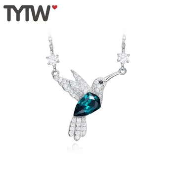 

TYTW Crystal long necklaces & pendants women neckless silver green Brid jewelry fashion chic necklace statement girl pendants