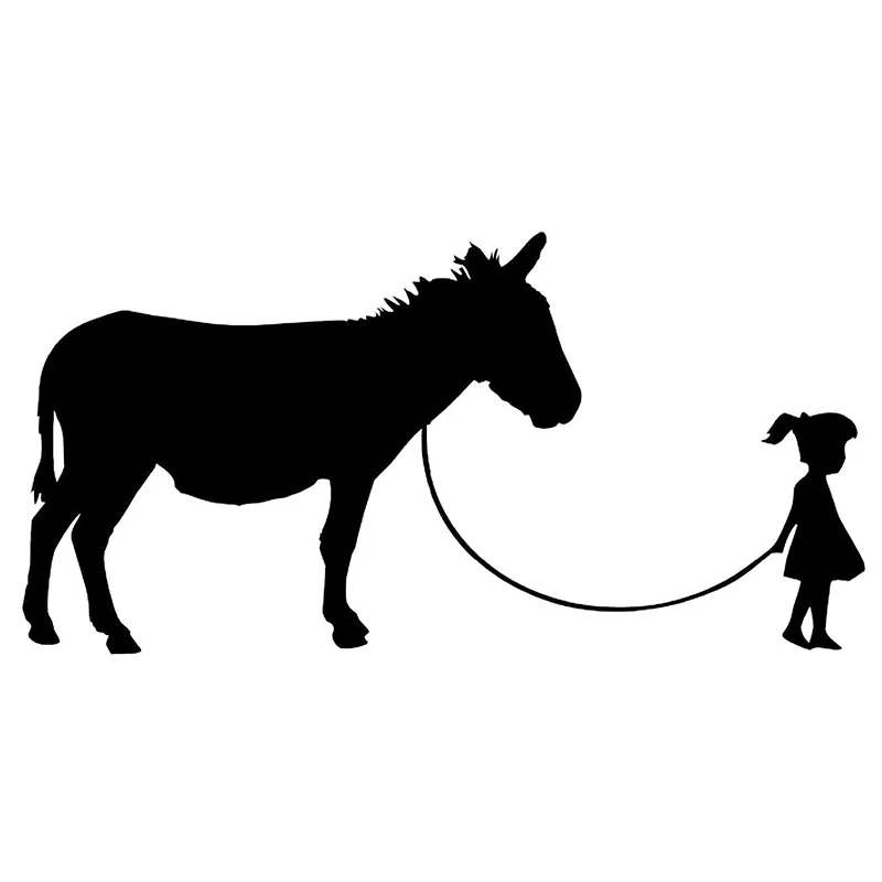 HotMeiNi 18cm x 8cm Girl Walking A Donkey Vinyl Decal Novelty Sticker Car Window Wall Bumper Funny Pet Mule Oem Car Sticker