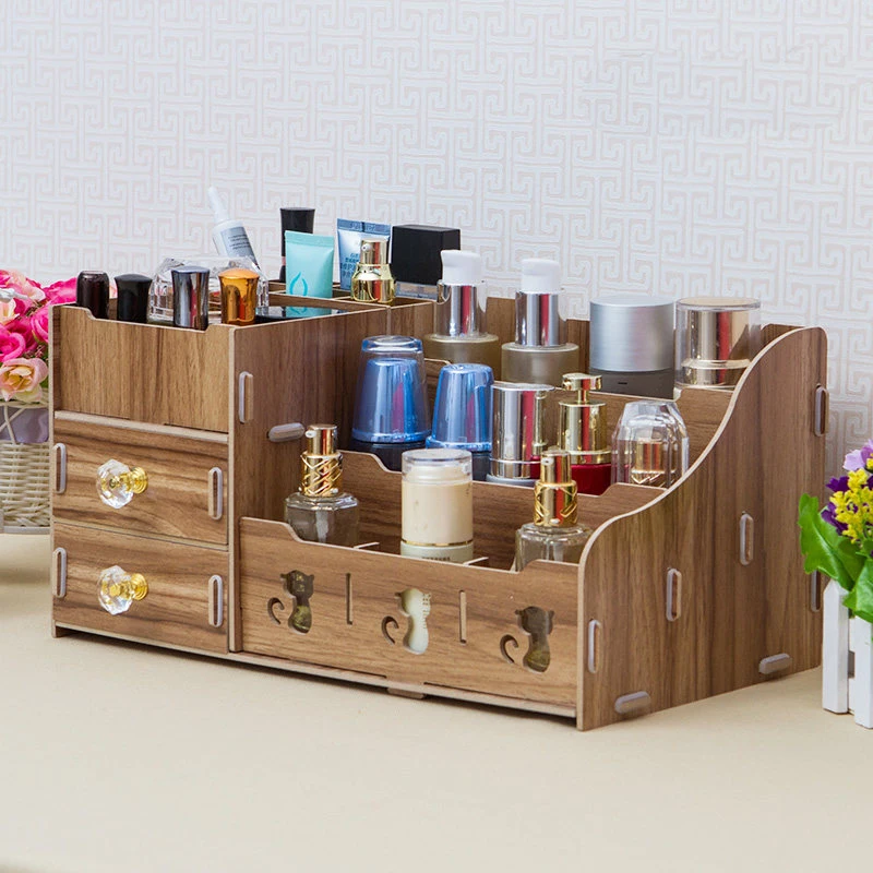 DIY Multi function Wooden Desktop Storage Box Make Up 