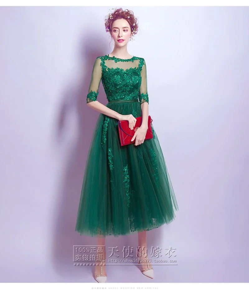 SOCCI элегантный зеленый кружево спинки Половина рукава вечернее платье годовой ужин отделка жемчужными бусами невесты платья Формальные Вечерние - Цвет: Зеленый