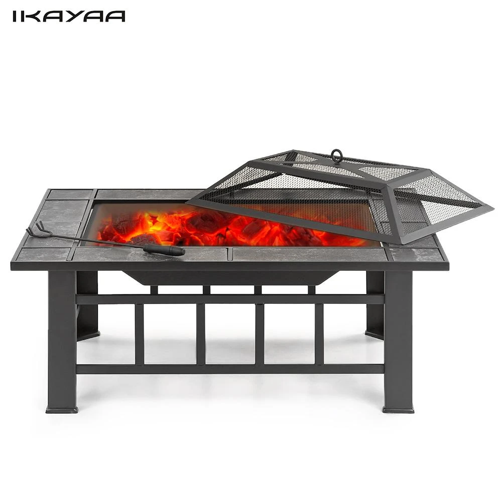 Ikayaa Metal Garden Backyard Fire Pit Patio Rectangular Firepit Stove Brazier Outdoor Fireplace W Firepit Cover Poker Bbq Grill Outdoor Tables Aliexpress