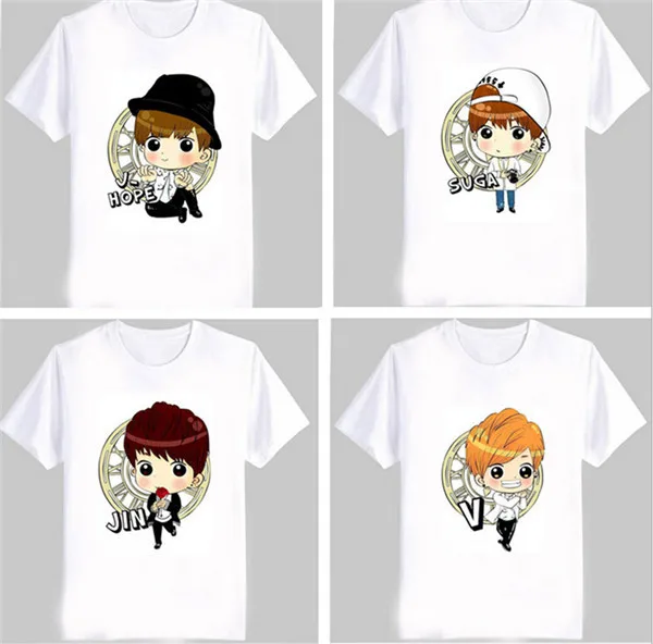 Kpop BTS con el tipo de dibujos animados manga corta