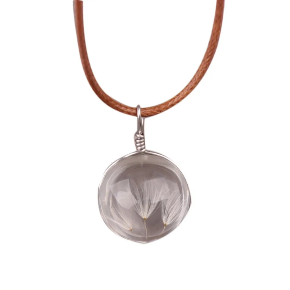 

Drop Shipping Charming Jewelry Time Crystal Ball A Dandelion Flower Pendant Necklace