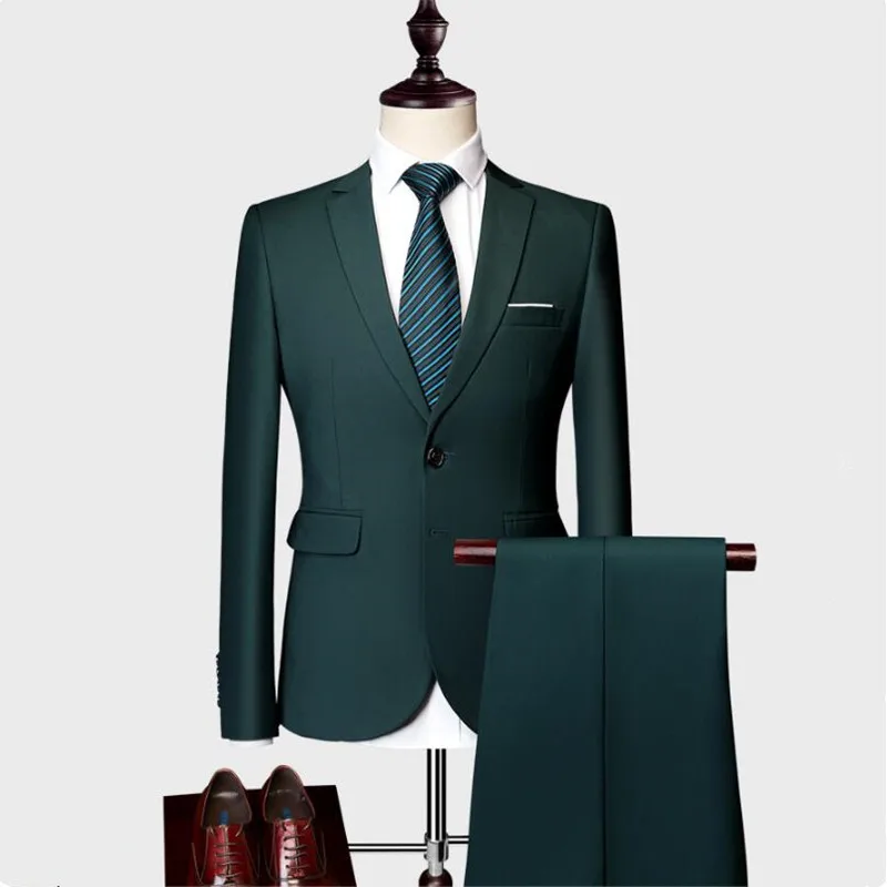 

High Quality 2019/ Men's Fashion Slim Suits Men's Business Casual Clothing Groomsman 2-Piece Suit Blazers Jacket Pants